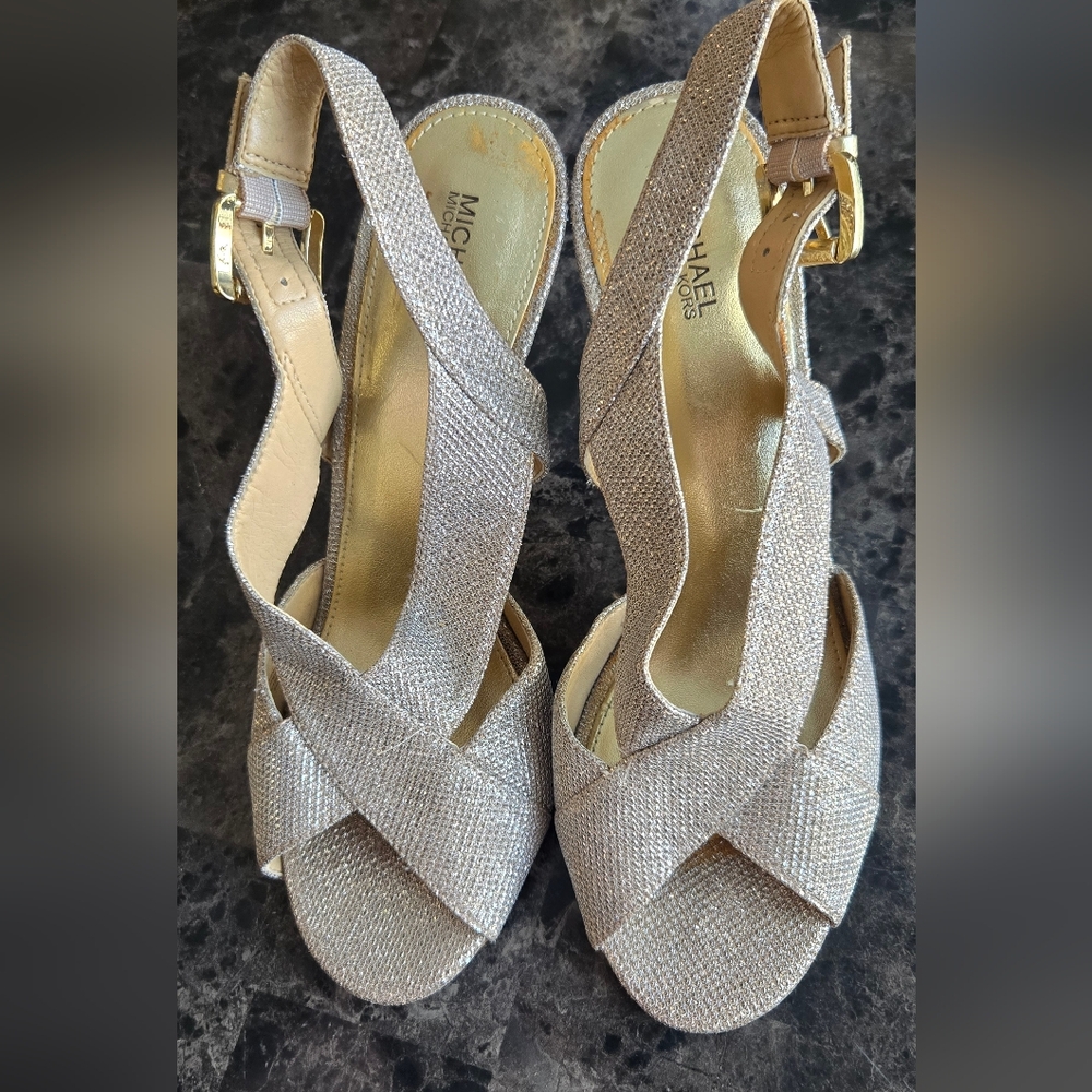 Michael Kors Silver Glitter Strappy Heels ✨ Evening Sandals Sze 1M - Picture 2 of 8